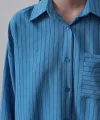 Çizgili Tek Cep Gömlek - Mavi