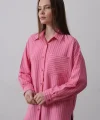 Çizgili Tek Cep Gömlek - Pembe