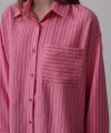 Çizgili Tek Cep Gömlek - Pembe