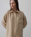 Çizgili Tek Cep Gömlek - Taş