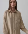 Çizgili Tek Cep Gömlek - Taş