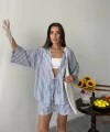 ÇİZGİLİ TUNİK -  ŞORT TAKIM - Lacivert