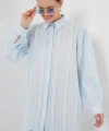 Çizgili Uzun Gömlek Tunik 5947 - Mavi