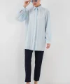 Çizgili Uzun Gömlek Tunik 5947 - Mavi