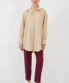 Çizgili Uzun Gömlek Tunik 5963 - Bej