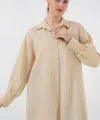 Çizgili Uzun Gömlek Tunik 5963 - Bej