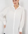 Çizgili Uzun Gömlek Tunik 5963 - Beyaz