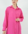 Çizgili Uzun Gömlek Tunik 5963 - Fuşya