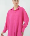 Çizgili Uzun Gömlek Tunik 5963 - Fuşya