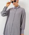 Çizgili Uzun Gömlek Tunik 5963 - Gri