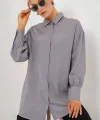 Çizgili Uzun Gömlek Tunik 5963 - Gri