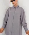 Çizgili Uzun Gömlek Tunik 5963 - Gri