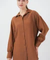 Çizgili Uzun Gömlek Tunik 5963 - Kahverengi