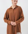 Çizgili Uzun Gömlek Tunik 5963 - Kahverengi