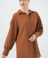 Çizgili Uzun Gömlek Tunik 5963 - Kahverengi