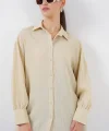 Çizgili Uzun Gömlek Tunik 5963 - Krem