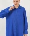Çizgili Uzun Gömlek Tunik 5963 - Saks