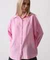 Çizgili Uzun Kol Gömlek  Pembe