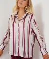 Çizgili Uzun Saten Gömlek 20291 - Bordo