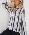 Çizgili Uzun Saten Gömlek 20291 - Lacivert