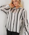 Çizgili Uzun Saten Gömlek 20291 - Siyah