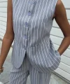 Çizgili Viscon Keten Yelekli Rahat Takım 10121