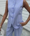 Çizgili Viscon Keten Yelekli Rahat Takım 10121