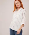 Çizgili Yarasa Kol Gri Gömlek
