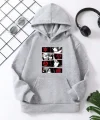 Çocuk Unisex Kapüşonlu Anime Baskılı Sweatshirt - Gri