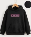 Çocuk Unisex Kapüşonlu Blackpink Baskılı Sweatshirt - Siyah