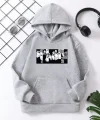 Çocuk Unisex Kapüşonlu Koyu Anime Baskılı Sweatshirt - Gri