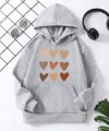 Çocuk Unisex Kapüşonlu Mini Kalpli Baskılı Sweatshirt - Gri