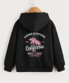 Çocuk Unisex Kapüşonlu Ön ve Arka California Baskılı Sweatshirt - Siyah