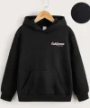Çocuk Unisex Kapüşonlu Ön ve Arka California Baskılı Sweatshirt - Siyah