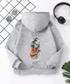 Çocuk Unisex Kapüşonlu Ön ve Arka Moon Special Baskılı Sweatshirt - Gri