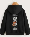 Çocuk Unisex Kapüşonlu Ön ve Arka Moon Special Baskılı Sweatshirt - Siyah