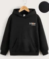 Çocuk Unisex Kapüşonlu Ön ve Arka Moon Special Baskılı Sweatshirt - Siyah