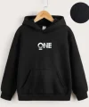 Çocuk Unisex Kapüşonlu One Baskılı Sweatshirt - Siyah