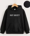 Çocuk Unisex Kapüşonlu Riot Society Baskılı Sweatshirt - Siyah