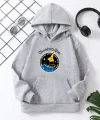 Çocuk Unisex Kapüşonlu Space Baskılı Pamuklu Sweatshirt - Gri