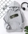 Çocuk Unisex Kapüşonlu Uzaylı Baskılı Pamuklu Sweatshirt - Gri