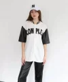 Complex Kolları Deri Kolej Oversize Tshirt  Beyaz