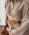 Crop Gömlekli Ve Eteği Büzgülü Tasarım Takım 10195
