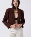 Crop Keten Blazer Ceket
