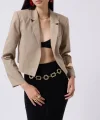 Crop Keten Blazer Ceket