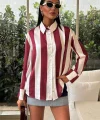 Çubuk Çizgili Şifon Saten Gömlek 3428