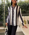 Çubuk Çizgili Şifon Saten Gömlek 3428