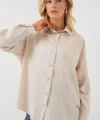 Çzigili Oversize Gömlek 20293 - Krem