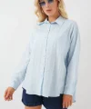 Çzigili Oversize Gömlek 20293 - Mavi
