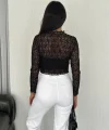 Dantel Uzun Kol Bluz- Siyah